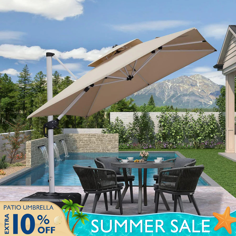 PURPLE LEAF Outdoor Windproof Parasol, Square Cantilever Umbrella Outside Patio