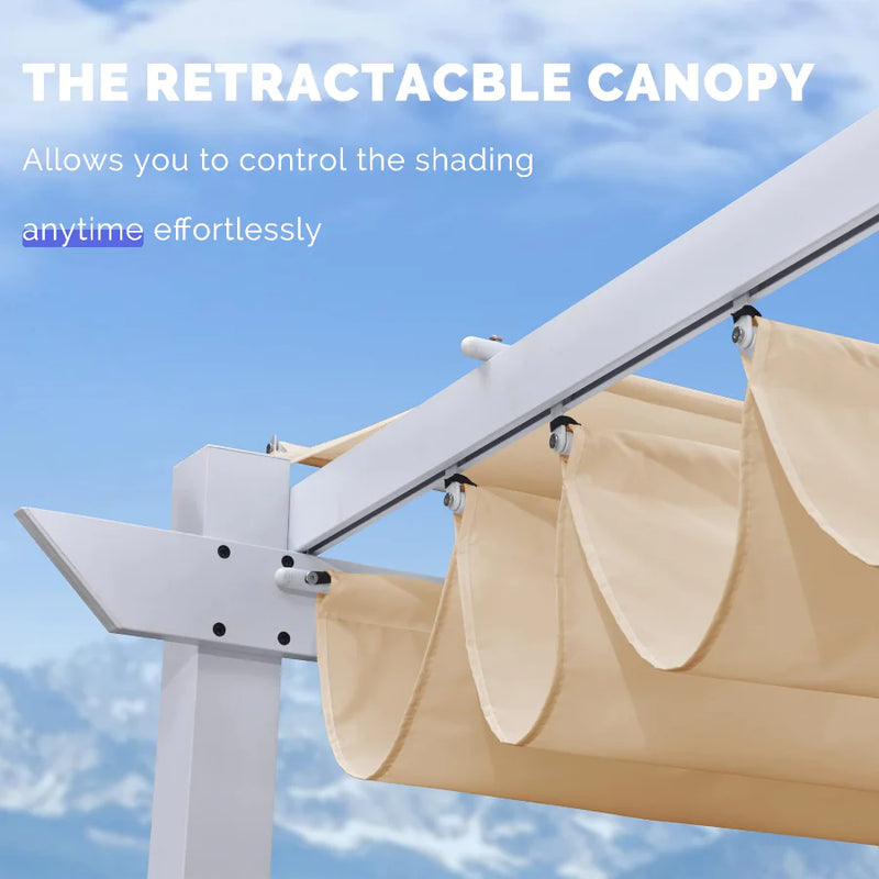 PURPLE LEAF Retractable Pergola with Double Sun Shade Canopy White Heavy-Duty Aluminum Pergola