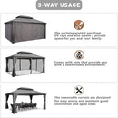 PURPLE LEAF 3.65 x 4.85 M Patio Gazebo for Backyard Grey Hardtop Galvanized Steel Roof Awning with Upgrade Curtain