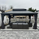 PURPLE LEAF 3.65 x 4.85 M Patio Gazebo for Backyard Grey Hardtop Galvanized Steel Roof Awning with Upgrade Curtain