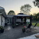 PURPLE LEAF Patio Gazebo for Backyard Grey Hardtop Galvanized Steel Roof Awning String Lights-milky