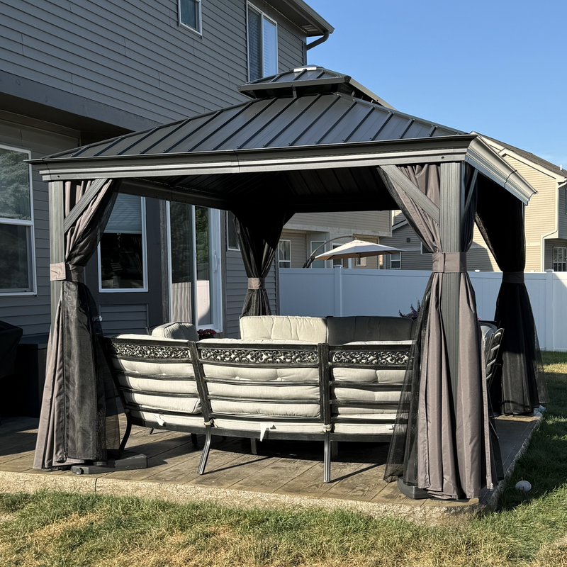 PURPLE LEAF Garden Gazebo  with Galvanized Steel Double Roof, Gazebo with Sides Curtain and Netting for All Weather