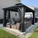 PURPLE LEAF Grey Hardtop Gazebo with Heavy Duty Galvanized Steel Double Roof with Netting and Curtains