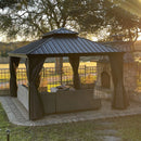PURPLE LEAF Garden Gazebo  with Galvanized Steel Double Roof, Gazebo with Sides Curtain and Netting for All Weather