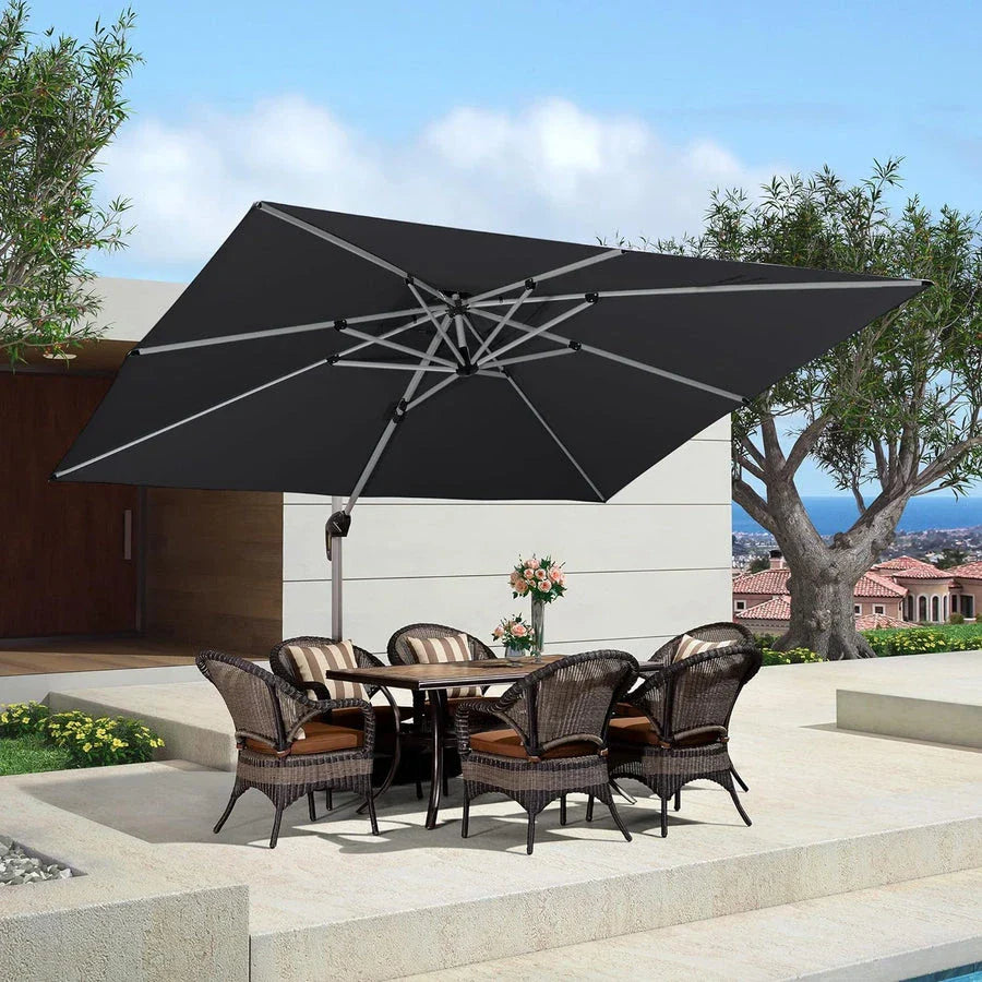 (Umbrella and Base Set) PURPLE LEAF Double Top Rectangle Outdoor Classic Parasol with base