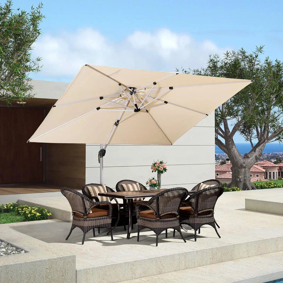 (Umbrella and Base Set) PURPLE LEAF Double Top Rectangle Outdoor Classic Parasol with base