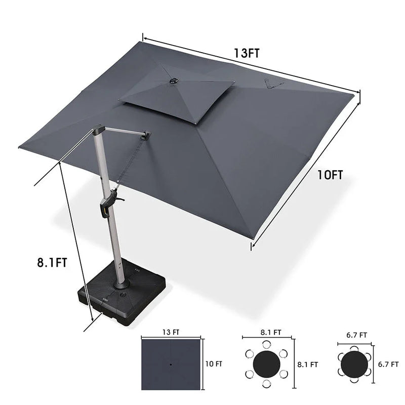 (Hassle-Free Combo) PURPLE LEAF Double Top Rectangle Outdoor Classic Parasol with base