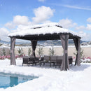 PURPLE LEAF Grey Hardtop Gazebo with Heavy Duty Galvanized Steel Double Roof with Netting and Curtains