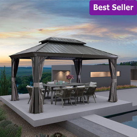 LEAF 3 x 4.25 M Garden Gazebo Galvanized Steel Double Roof Waterproof Gazebo Aluminum Frame All Weather