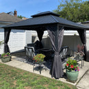 PURPLE LEAF Garden Gazebo  with Galvanized Steel Double Roof, Gazebo with Sides Curtain and Netting for All Weather