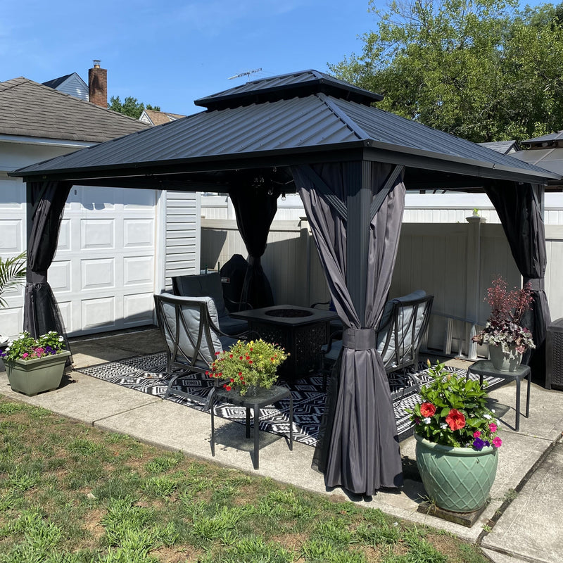 PURPLE LEAF Garden Gazebo  with Galvanized Steel Double Roof, Gazebo with Sides Curtain and Netting for All Weather