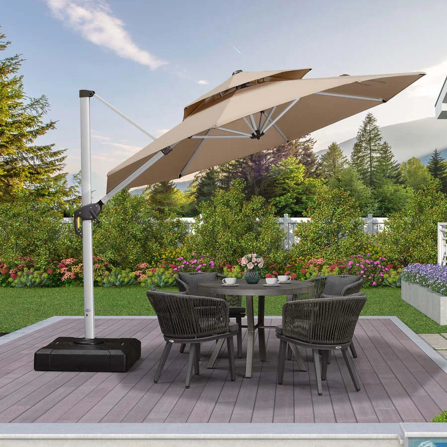 LEAF Double Top 360 Degree Rotation Round Outdoor Classic Parasol