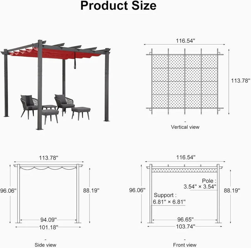 PURPLE LEAF Outdoor Retractable Pergola Patio Shelter Classical Pavilion Grill Gazebo