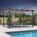 PURPLE LEAF Outdoor Retractable Pergola Patio Shelter for Garden Porch Beach Pavilion Grill Gazebo with Lights