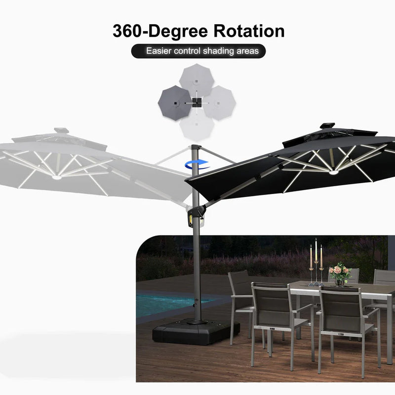 PURPLE LEAF Double Top Square/Round Outdoor LED Parasol 10 / 11  ft