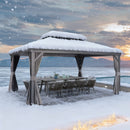 PURPLE LEAF 3.65 x 4.85 M Patio Gazebo for Backyard Grey Hardtop Galvanized Steel Roof Awning with Upgrade Curtain