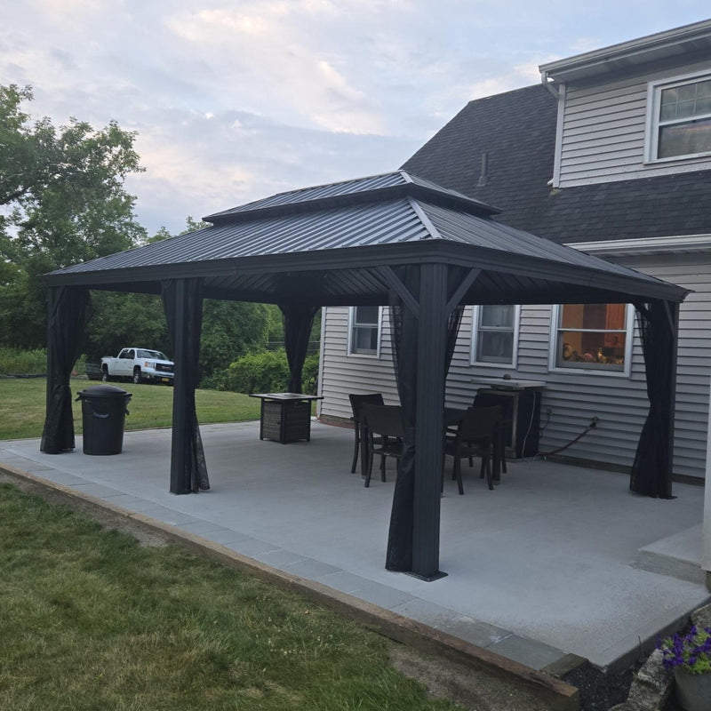 PURPLE LEAF Garden Gazebo  with Galvanized Steel Double Roof, Gazebo with Sides Curtain and Netting for All Weather