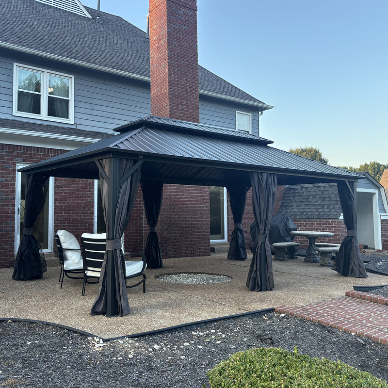 PURPLE LEAF Garden Gazebo  with Galvanized Steel Double Roof, Gazebo with Sides Curtain and Netting for All Weather