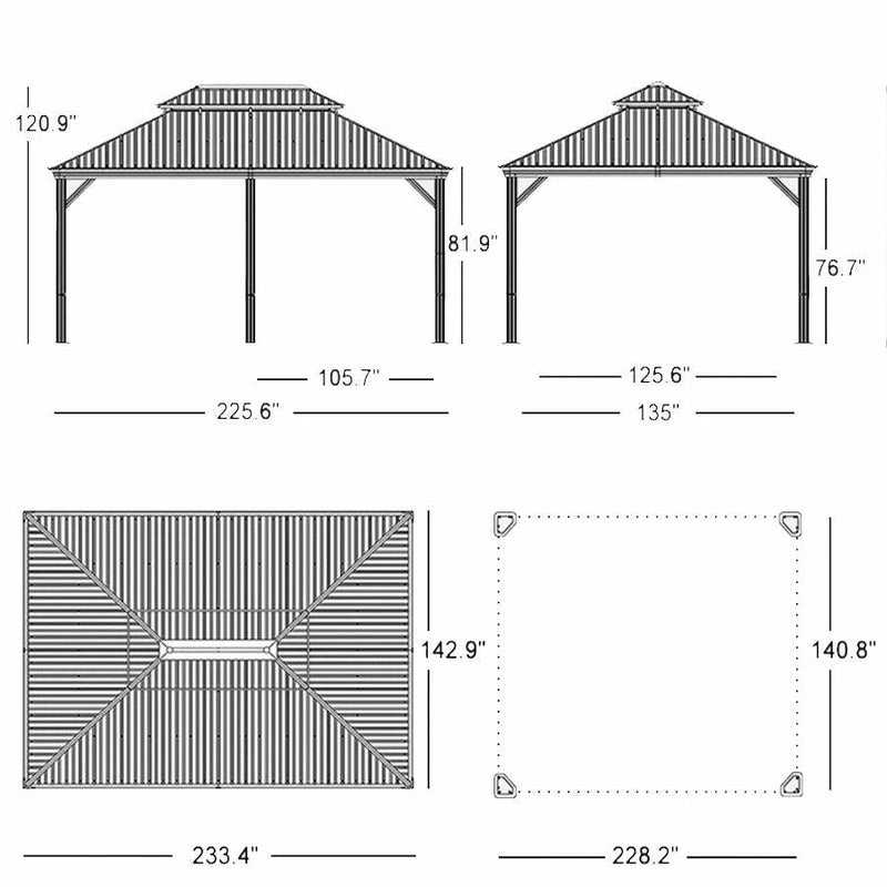 PURPLE LEAF Garden Gazebo  with Galvanized Steel Double Roof, Gazebo with Sides Curtain and Netting for All Weather