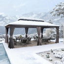 PURPLE LEAF Garden Gazebo  with Galvanized Steel Double Roof, Gazebo with Sides Curtain and Netting for All Weather