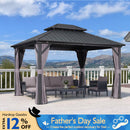 PURPLE LEAF Grey Hardtop Gazebo with Heavy Duty Galvanized Steel Double Roof with Netting and Curtains