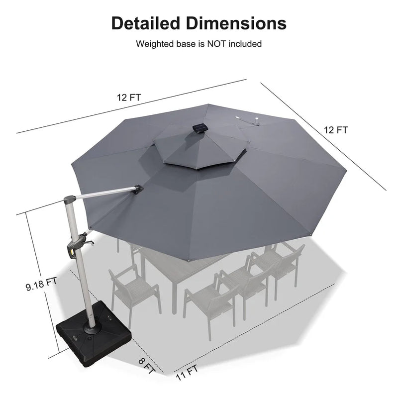 PURPLE LEAF Double Top Square/Round Outdoor LED Parasol 10 / 11  ft