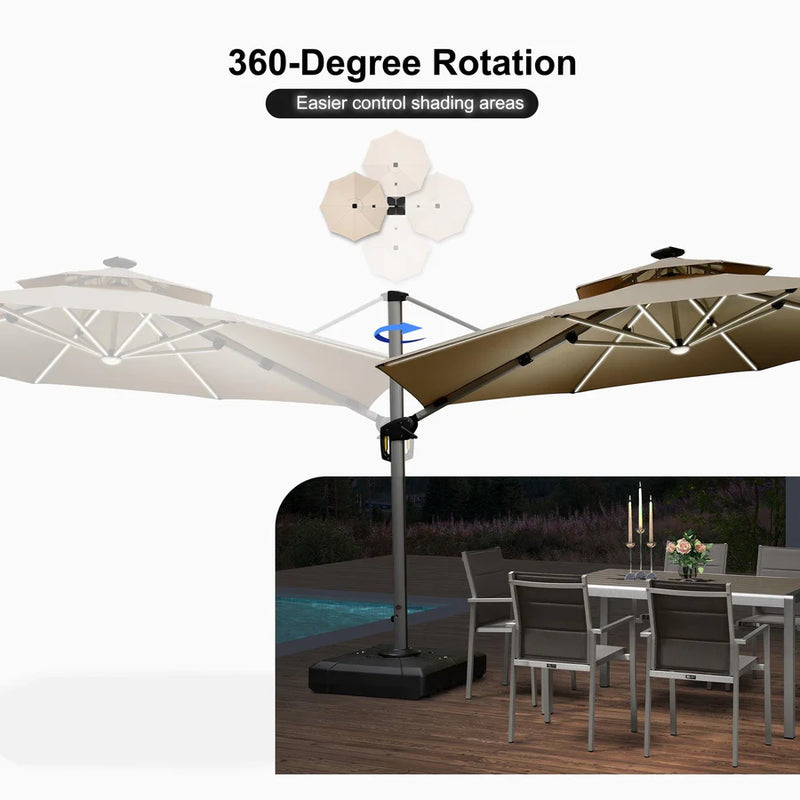 PURPLE LEAF Double Top Square/Round Outdoor LED Parasol 10 / 11  ft