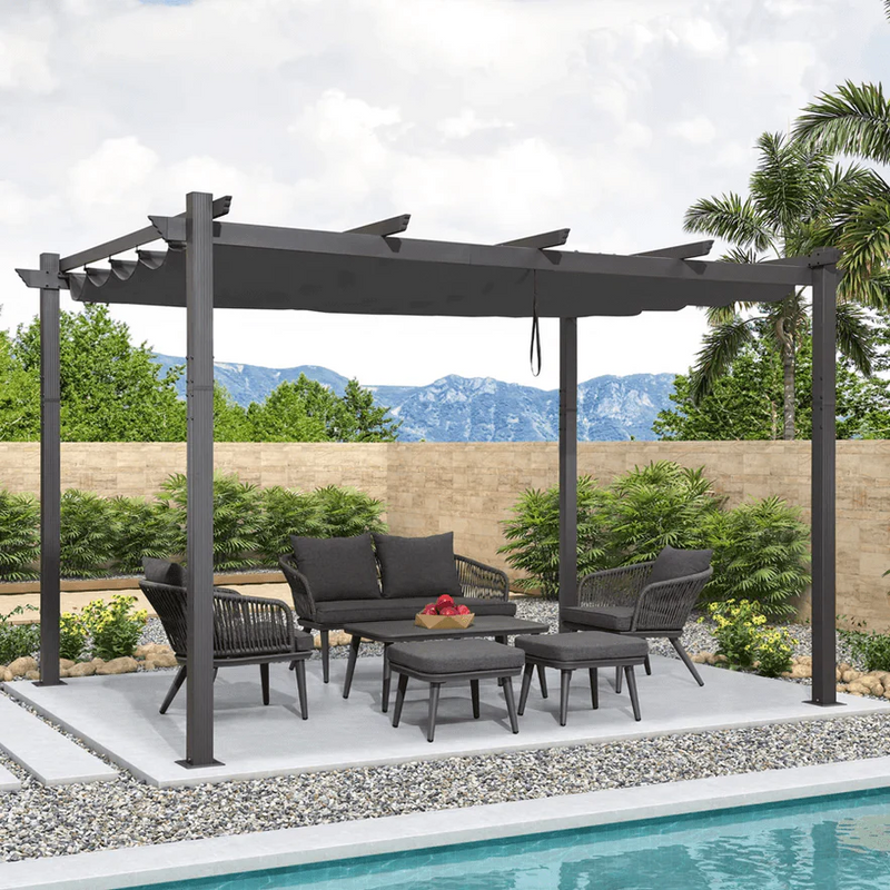 PURPLE LEAF Outdoor Retractable Pergola Patio Shelter Classical Pavilion Grill Gazebo