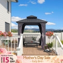 PURPLE LEAF Grey Hardtop Gazebo with Heavy Duty Galvanized Steel Double Roof with Netting and Curtains