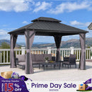PURPLE LEAF Grey Hardtop Gazebo with Heavy Duty Galvanized Steel Double Roof with Netting and Curtains
