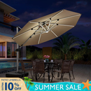 PURPLE LEAF Large Solar Yard Parasol Double Top Square Patio Umbrella with Lights