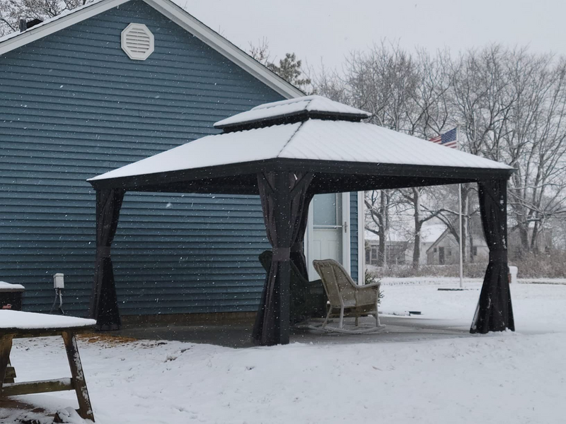 PURPLE LEAF Garden Gazebo  with Galvanized Steel Double Roof, Waterproof Gazebo with Sides Curtain and Netting for All Weather