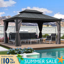 PURPLE LEAF Garden Gazebo  with Galvanized Steel Double Roof, Gazebo with Sides Curtain and Netting for All Weather