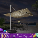 PURPLE LEAF Large Solar Yard Parasol Double Top Square Patio Umbrella with Lights