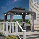 PURPLE LEAF Grey Hardtop Gazebo with Heavy Duty Galvanized Steel Double Roof with String Lights-clear