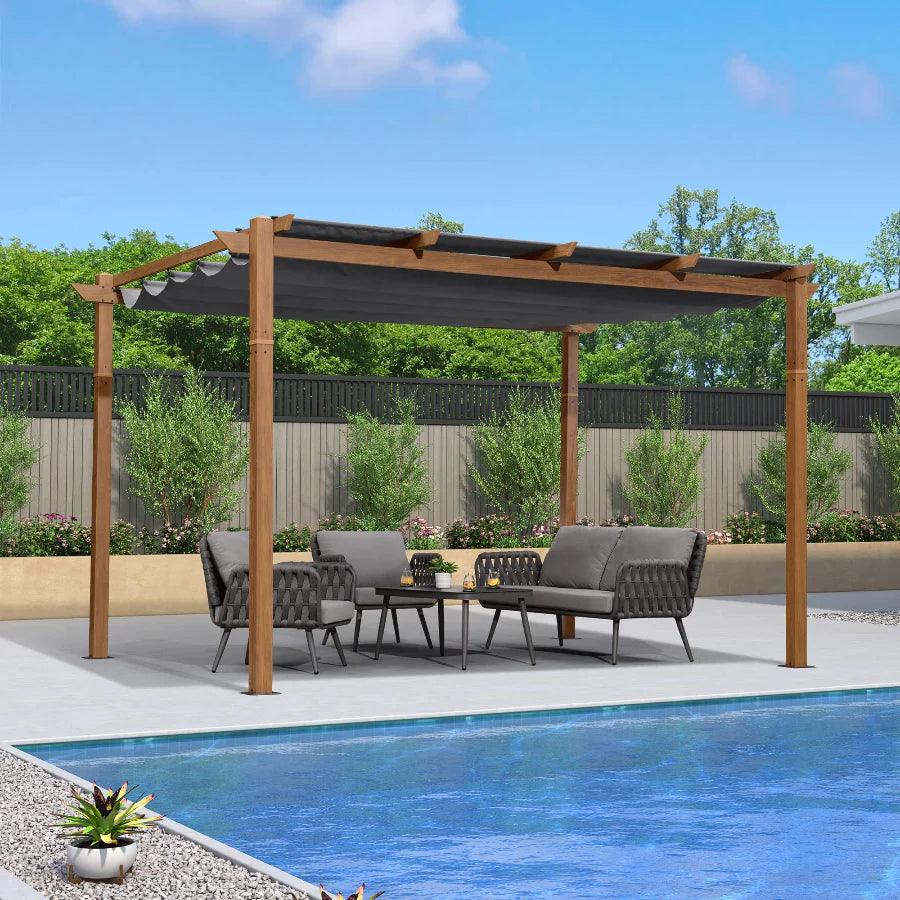 AVAWING 10FT x 13FT Outdoor Pergola, Garden Retractable Pergola