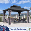 PURPLE LEAF Grey Hardtop Gazebo with Heavy Duty Galvanized Steel Double Roof with Netting and Curtains