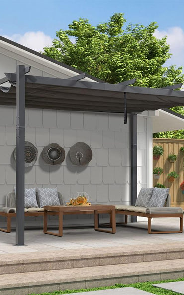 PURPLE LEAF 2.7 X 4M against Wall Outdoor Retractable Pergola with Sun Shade Canopy