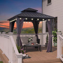 PURPLE LEAF Grey Hardtop Gazebo with Heavy Duty Galvanized Steel Double Roof with String Lights-clear