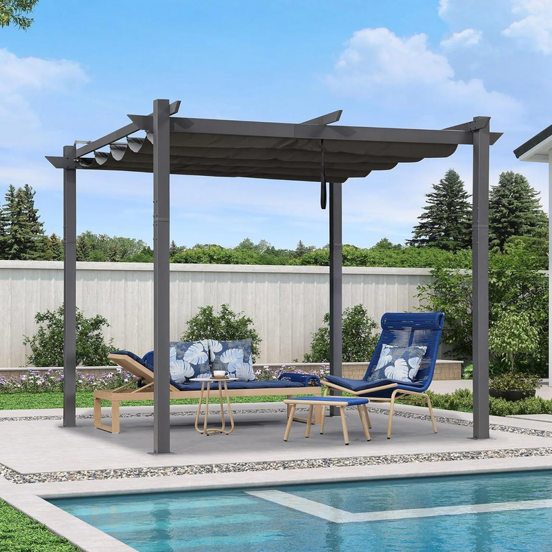 PURPLE LEAF Retractable Pergola with Double Sun Shade Canopy  Heavy-Duty Aluminum Pergola