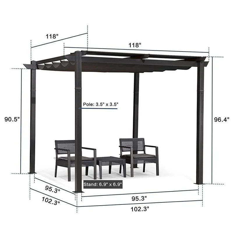 PURPLE LEAF Retractable Pergola with Double Sun Shade Canopy  Heavy-Duty Aluminum Pergola