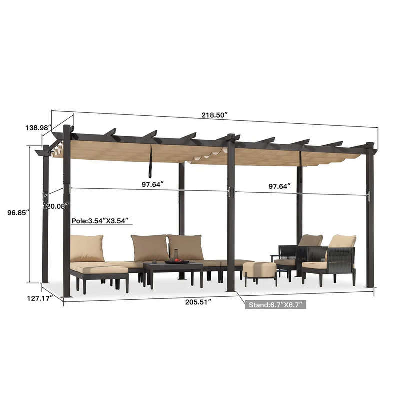 PURPLE LEAF Large Size Outdoor Pergola with Retractable Canopy Aluminum Shelter for Porch Garden Beach