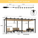 PURPLE LEAF Outdoor Retractable Pergola Patio Shelter for Garden Porch Beach Pavilion Grill Gazebo with Lights