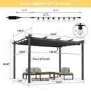 PURPLE LEAF Outdoor Retractable Pergola Patio Shelter for Garden Porch Beach Pavilion Grill Gazebo with Lights