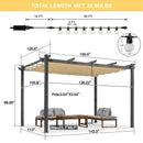 PURPLE LEAF Outdoor Retractable Pergola Patio Shelter for Garden Porch Beach Pavilion Grill Gazebo with Lights