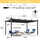 PURPLE LEAF Outdoor Retractable Pergola Patio Shelter for Garden Porch Beach Pavilion Grill Gazebo with Lights