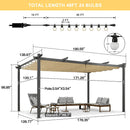PURPLE LEAF Outdoor Retractable Pergola Patio Shelter for Garden Porch Beach Pavilion Grill Gazebo with Lights