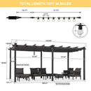 PURPLE LEAF Outdoor Retractable Pergola Patio Shelter for Garden Porch Beach Pavilion Grill Gazebo with Lights