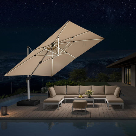 LEAF Large Solar Yard Parasol Double Top Square Patio Umbrella Lights