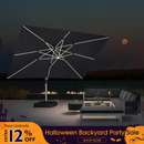 PURPLE LEAF Solar Powered Umbrella LED Rectangular Patio Umbrella with Lights